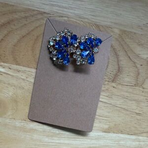 Elegant Blue and White Rhinestone Floral Earrings